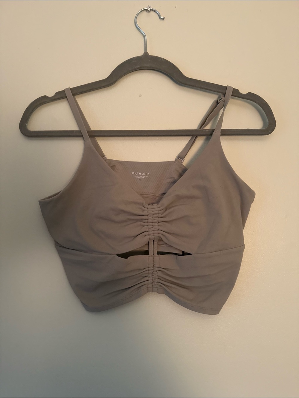Athleta Taupe Ruched Cutout Bralette